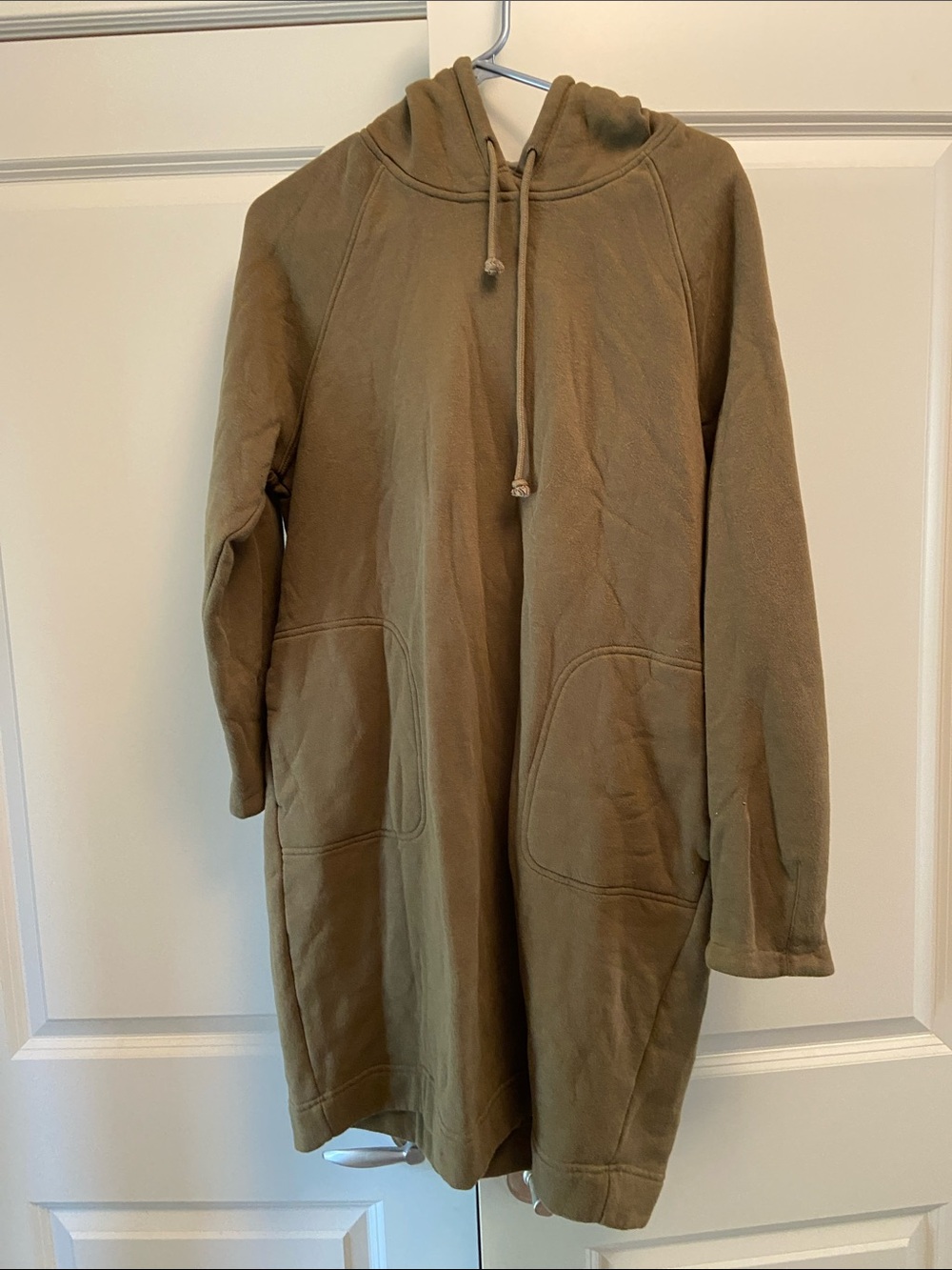 Frank & Oak Long Sleeve Hoodie Dress in Olive Green